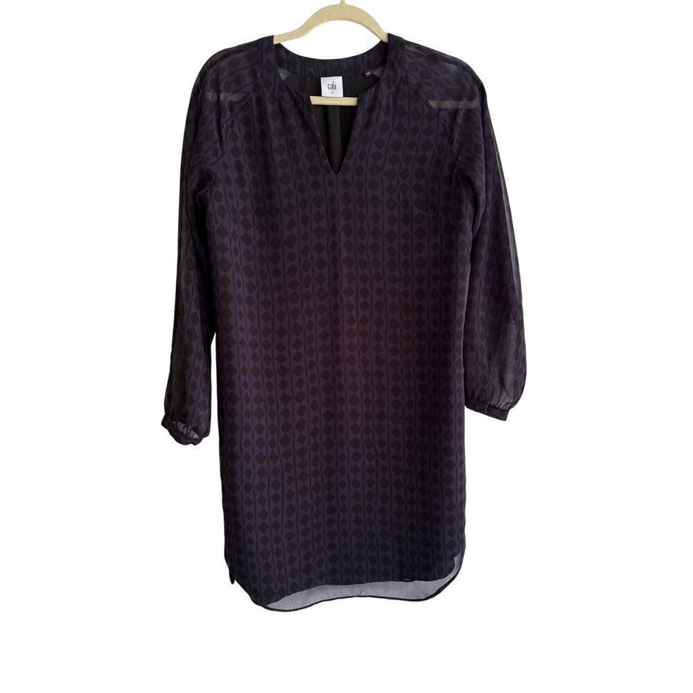 CAbi Long Sleeve Navy Black Harlequin Geometric Diamond Print Dress XS - Picture 3 of 6
